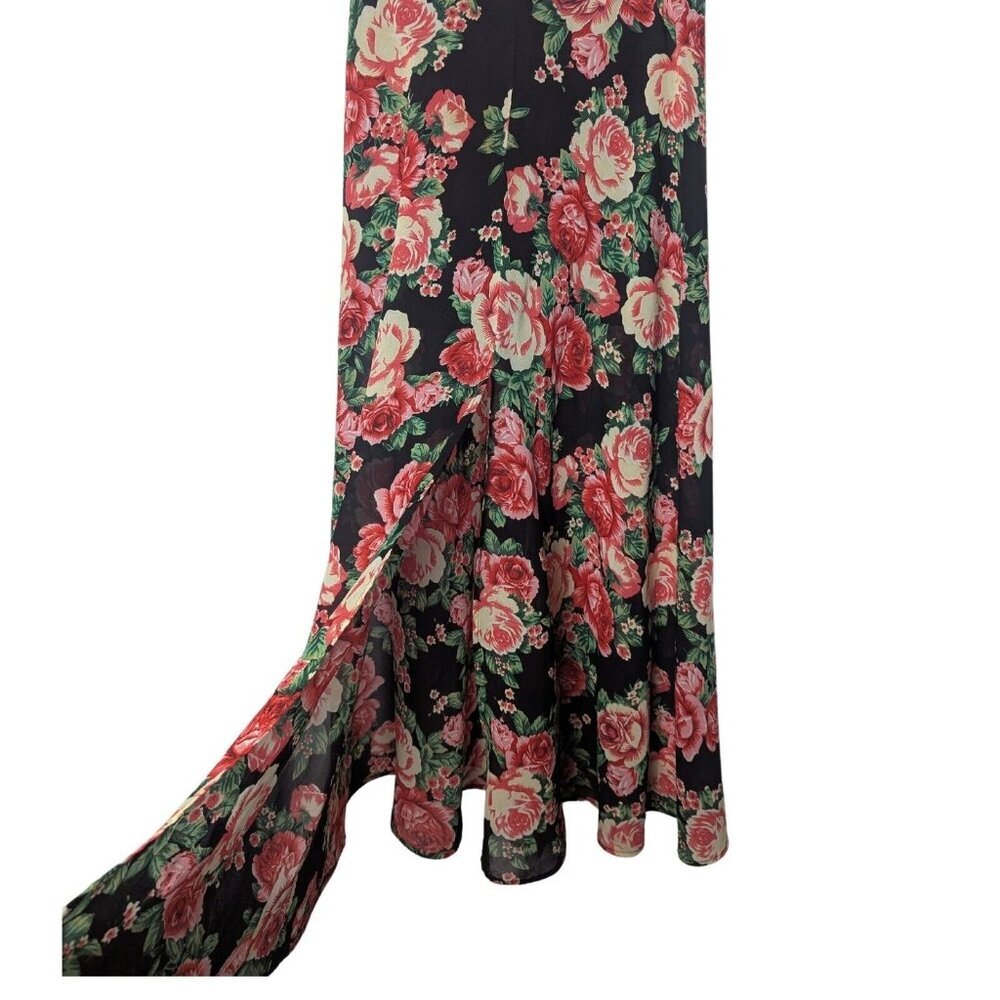 Vintage Black Floral Maxi Skirt Romantic Cottagecore Slit Boho Festival Sheer Sm - Picture 3 of 6